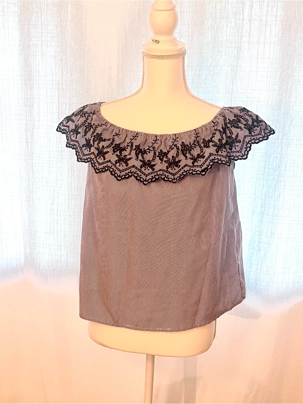 Embroidered Off-Shoulder Blouse in Blue